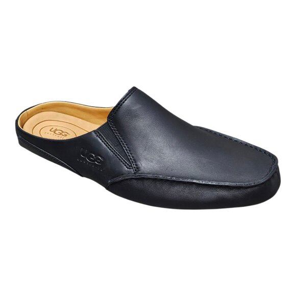UGG Australia Leather Slip-on Mule Black Cushion Driving Slipper Shoe - Picture 3 of 15
